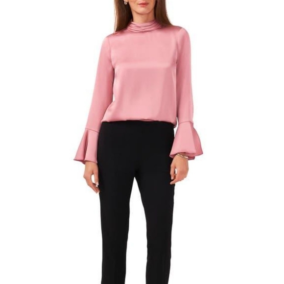 🆕 Halogen Pink Foxglove Long Sleeve Top Blouse Mock Neck Trumpet Sleeves XL - Picture 14 of 16